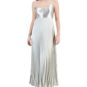 Lucy Paris Silver Pleated Maxi Gown